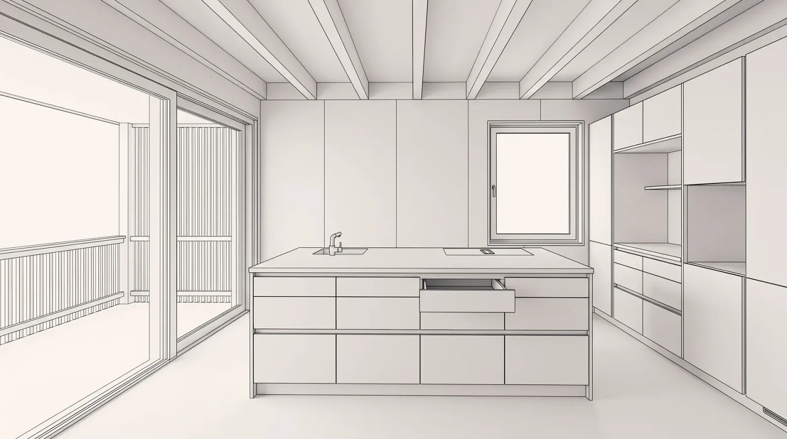 modello bianco di una cucina abitabile