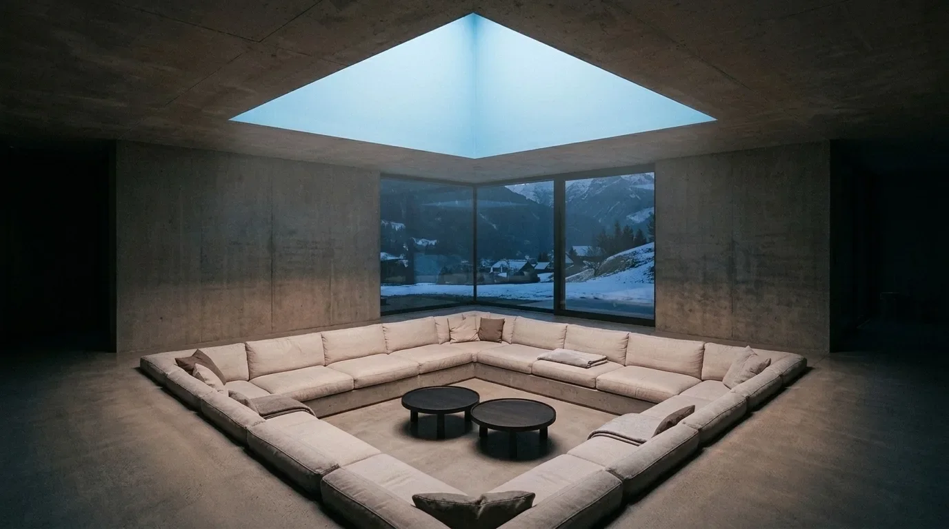 la stessa stanza in inverno con luce fredda